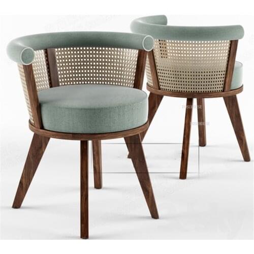 FOSUHOUSE Solid Wood Rattan Living Room Chairs Nordic Leisure Armrest Dining Chair Home Furniture Bar Counter Leisure Chair