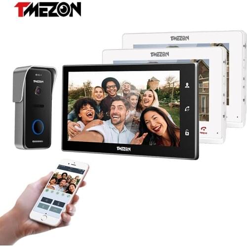 TMEZON Wireless/Wifi Smart IP Video Doorbell Intercom System ,10 Inch+2*7 Inch Monitor with 1x720P Wired Door Phone Camera