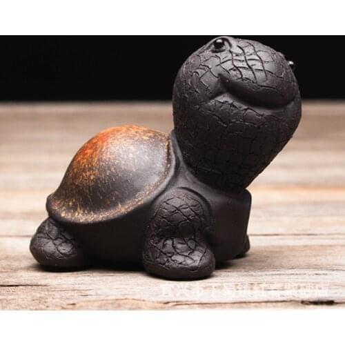 WIZAMONY Yixing Purple Clay Tea Pet Tortoise Prolong Life Chinese Purple Clay Glazed Buddhism Art&Collectible Home Decoration