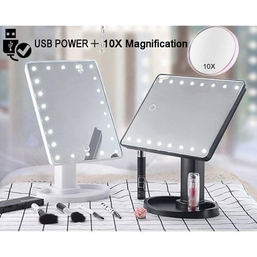 Vanity Makeup Mirror with 16/ 22 LED Lights, 10X Magnification Mirror, Touch Dimmer Switch, 360 Degree Rotation, USB power