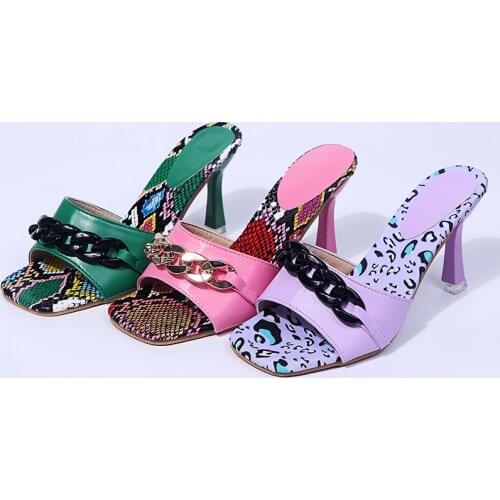 Womens Sexy Sandals Pumps Chain High Heels Summer Shoes Metal Party Fashion Square Toe Cross tied Female Footwear Plus Size