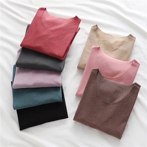 Warm Tops For Women Autumn Winter Thicken Plus Velvet Woman Tshirts Pink Slim Bottoming Shirt Long Sleeve Tee Shirt Femme C6513