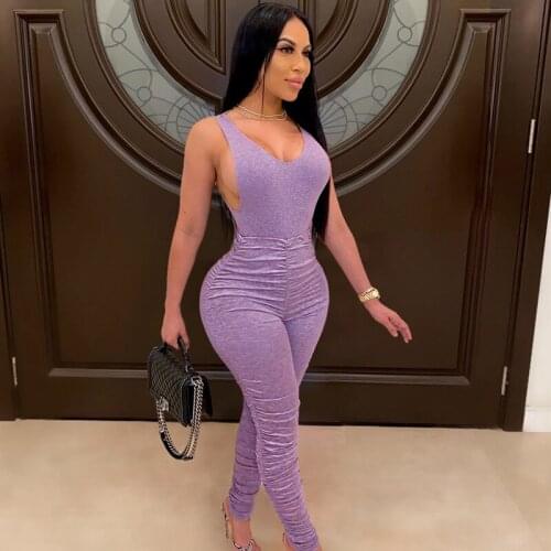 Streetwear Sexy Bodycon Jumpsuit Women Overalls Sleeveless Backless Skinny Rompers Womens Jumpsuit Female