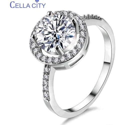 Cellacity Classic Female Wedding Ring Silver 925 Jewelry for Women Round Gemstones Delicate Anniversary Gift Size6-9 Wholesale