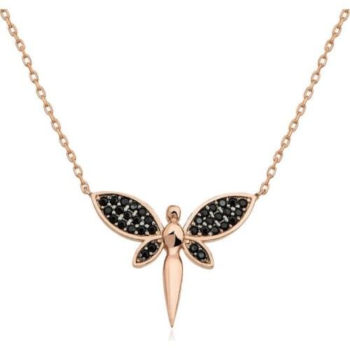 Tevuli 925 Sterling Silver Black Dragonfly Women Necklace
