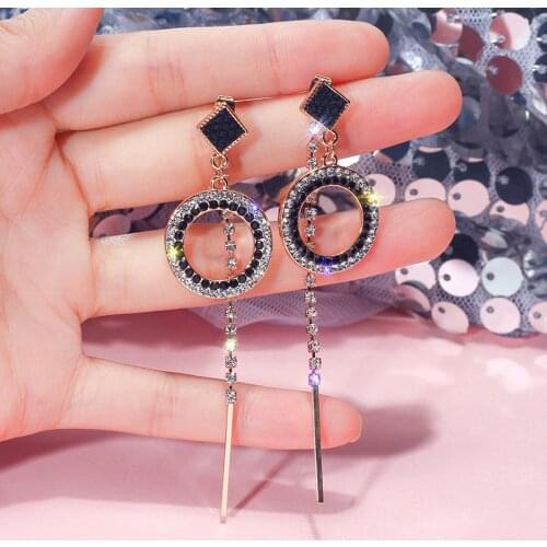 2019 Rhinestone Earring Fashion Korean Style Big Round Dangle Long Bar Tassel Earrings Women Christmas Party Jewelry Gift