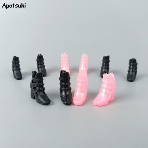 5pairs/lot Black & Pink Doll Shoes Accessories For Barbie Dolls High Heel Fashion Sandal Shoes For Barbie Dollhouse Kids DIY Toy