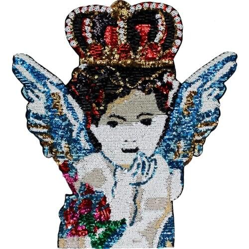 5pieces Large Sequin Angel Crown Wing Back Patches Embroidery Applique for Jacket Motif Badge DIY Sewing Apparel Supplies TH1093