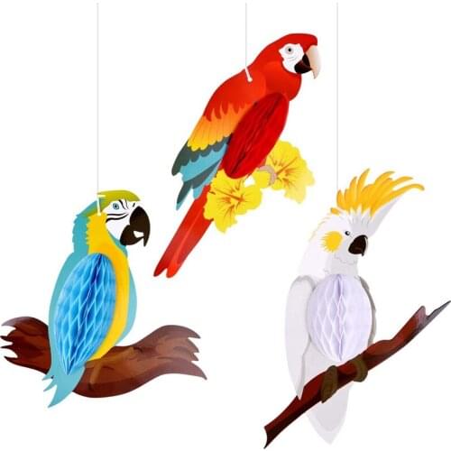 6 Pieces Tropical Birds Honeycomb Parrot Hawaiian Summer Beach Tiki Bar Luau Party Home Classroom Hanging Decorations
