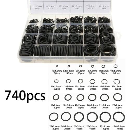 740pcs Black Plumbing Hose Nitrile Rubber Seal Ring Set Washer Assortment Kit DIY Tool High Temperature Resistant Nitrile Rubber