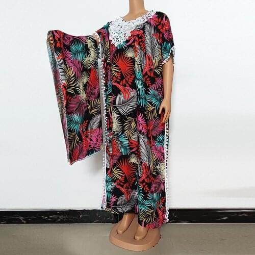 Africa Plus Size Clothing 2021 Casual Dresses For Women Applique Fashion Floral Print Short Bat Sleeve Femme Maxi Vestidos Scarf