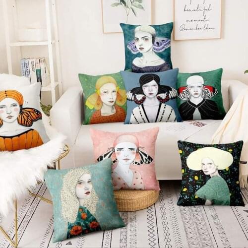 Nordic Design Printing Pillowcase Retro Butterfly Girl Decorative Pillow Home Decor Throw Pillow Almofada Home Pillow Decoration
