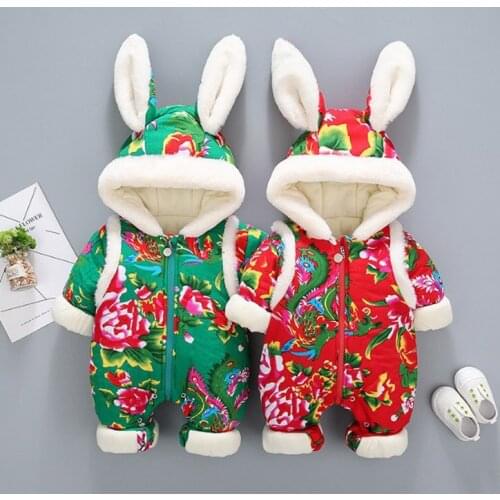Chinese style baby Jumpsuit girls thick cotton padded clothes climbing out
