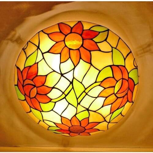 European Baroque flower E27 110-240V Pastoral Ceiling Light Tiffany Round Glass Lampshade lamparas de techo abajur