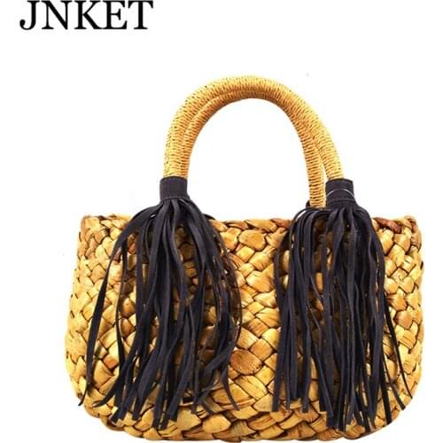 JNKET New Water Hyacinth Grass Woven Womens Bag Fashion Round Handbag Casual Travel Tote Bag