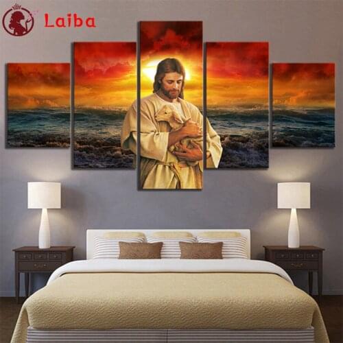 Pictures 5d diamond painting Sunset seascape, jesus religion full novelty 2021 mosaic art diamond embroidery icons new hot 5pcs