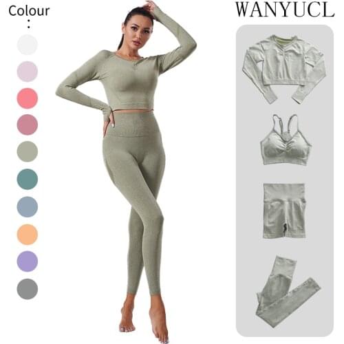 2Pcs/4Pcs Set Women Yoga Outfits Suits Seamless Leggings Crop Top Fitness Clothing Sportswear Workout Active Training Yoga Sets