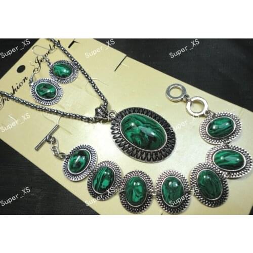 10sets New top pretty Malachite Stone Bracelet Earrings Necklace 3 in 1 Jewelry Lots wholesale Jewelry Sets free shipping RL416