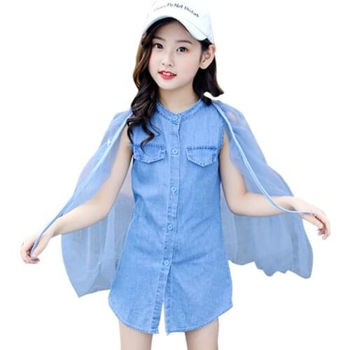 Girls Clothes Set Denim Vest + Mesh Dress Childrens Clothes For Girls Casual Children Clothes Girl Summer Childrens Costume