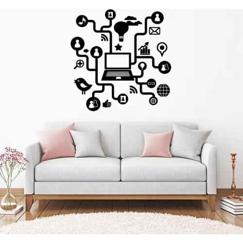 Computer Tree Wall Decal Internet Social Network Vinyl Window Sticker Technology Office Computer Classroom Interior Decor DW9102