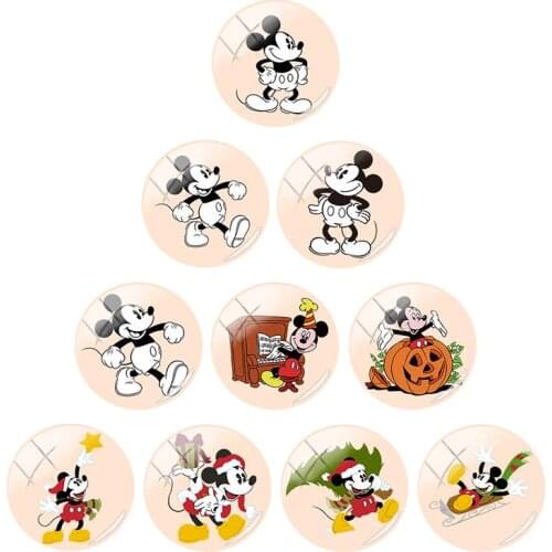 Disney 12mm / 15mm / 16mm / 18mm / 20mm / 25mm Mickey Mouse Photo Round Glass Cabochon Flat Back Ornament