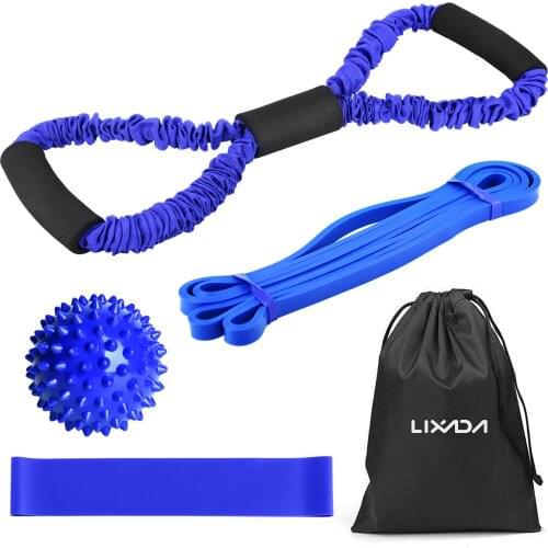 Lixada Yoga Workout Pilates 8-shaped Stretching Strap with Resistant Band Pull Up Assist Band Spiky Ball Storage Bag