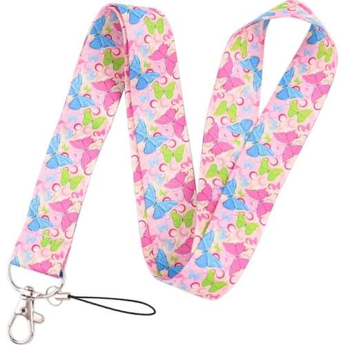 Dream Butterfly Loves Flowers Art Key Chain webbings ribbons Neck Strap for Phone Keys ID Card Cartoon Lanyards