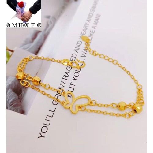 OMHXFC Jewelry Wholesale YM1005 European Fashion Fine Woman Girl Party Birthday Wedding Gift Butterfly Beads 24KT Gold Bracelet