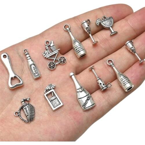 10 Pcs/lot Wine Beer Bottle Opener Fruit Juice Cup Antique Silver Color Charms Pendants Jewelry Making DIY Necklace