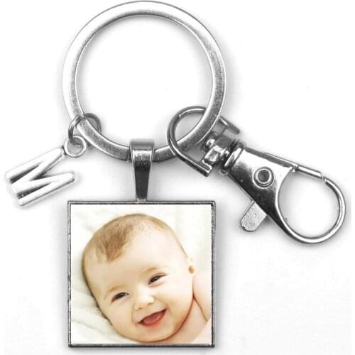 Personalizeds pendant Photo Lobster buckle Baby Child Dad Family Portrait Keychain Mom Brother Square letter Private Custom