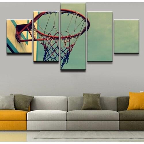 Top-Rated Canvas Print Paintings Modular Pictures Home Decorative Photo 5 Pieces Basketball Sport Poster Wall Art Framework