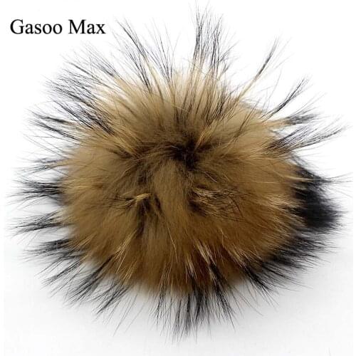 DIY 15cm Top Quality Raccoon Fox Fur Pom Poms fur balls for Knitted Hat Cap Beanies Natural Color Pompoms with Snap buttons pins