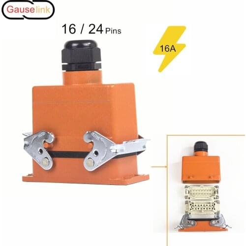 Rectangular Heavy Duty Connector HDC-HE- 16/24 Pins Aviation Industrial Plug Socket Current 16A Water-Proof IP65