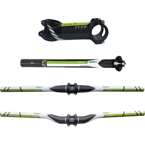 Specials! FCFB FW green carbon fibre mountain handlebar set Stem Carbon seatpost handlebar top cap seat top parts set