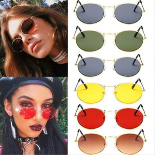 Retro Small Oval Sunglasses Women Vintage Shades Black Red Metal Color Sun Glasses For Female Fashion