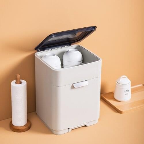 Household Large Capacity Double Layer Tableware Storage Box with Lid Dust-proof Dishes Drain Rack Anti-bacteria Plastic Cupboard