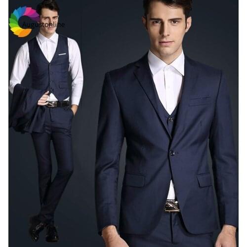 Navy Blue Men Suits Groom Suit Wedding 2018 Groomsmen Tuxedos 3 Piece Jacket Pants Vest Slim Fit Terno Masculino