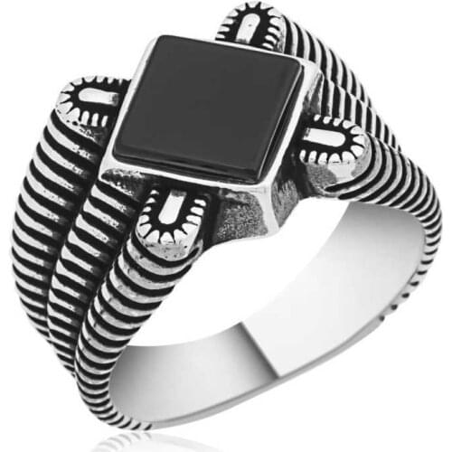 Tevuli 925 Sterling Silver Black Stone Men 'S Ring