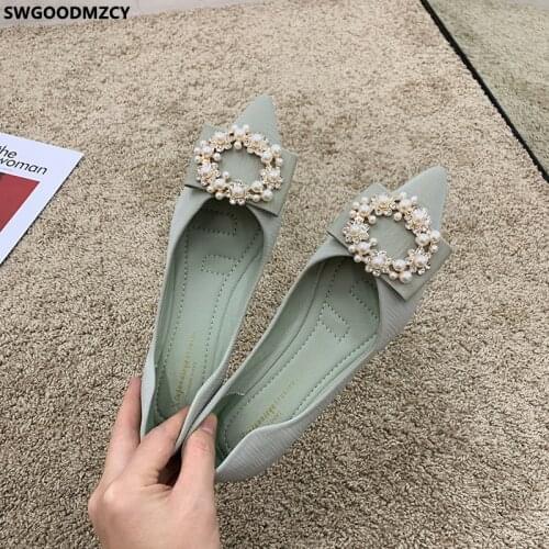 Leather Casual Shoes Pointed Toe Loafers Women Barefoot Woman Flats Slip on Shoes for Women 2021 Fashion Women Crystal Zapatilla