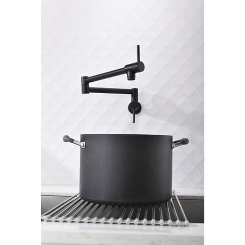 Solid Brass Pot Filler Wall Mounted Kitchen Faucet Dual Handles Double Joint Spout BLACK Kitchen Faucet New Cold water