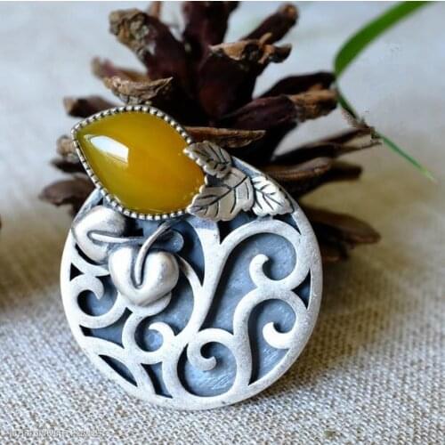 Retro Chalcedony S925 Pure silver sterling silver womens pendants,vintage handmade pendant necklace jewellry