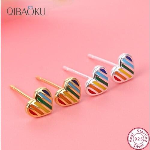 Sterling Silver 925 Stud Earring Colorful Love Heart-shaped Earrings for Women Ear Jewelry Delicate Lovely Earrings