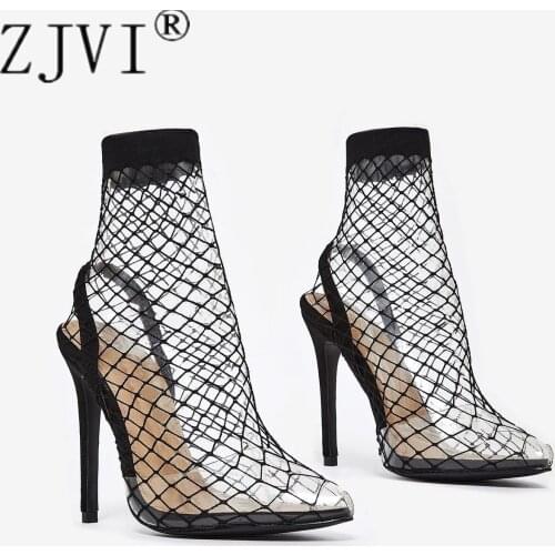 2020 New Arrived Woman Mesh Ankle Boots For Women Summer 12.5 Thin Heels Boots Sandal Ladies Pointed Toe Shoes Sandals Sandalias