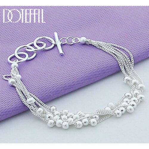 DOTEFFIL 925 Sterling Silver Frosted Grape Beads Bracelet For Women Fashion Charm Wedding Engagement Party Jewelry