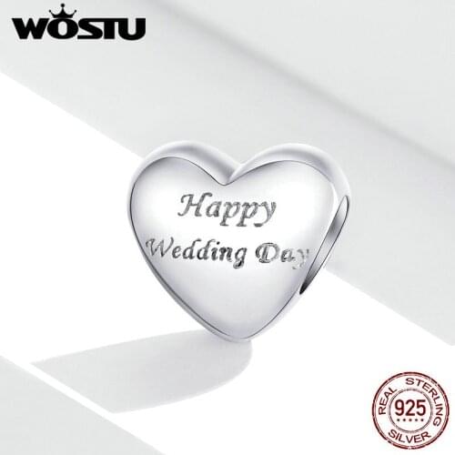WOSTU Diy Charm Sterling Silver 925 Bead Happy Wedding Day for Original Charms Bracelet Authentic Female Fine Jewelry
