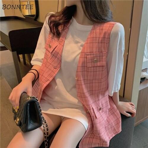 Vests Women Plaid Casual Loose All-match Korean Style Students Simple Ulzzang Summer Hot Sweet Girls Sleeveless Fashion Chic Ins