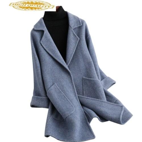 100% wool coat autumn winter jacket women clothes 2019 double side woolen coat female jacket manteau femme KQN39508-1