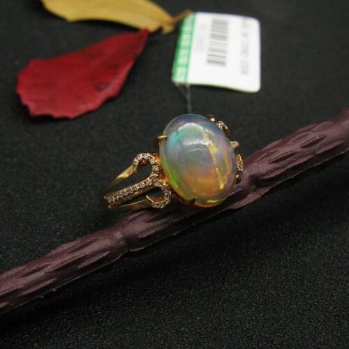 LANZYO 18k Rose Gold Natural opal eautiful Rings Jewelry for woman gift fine jewelry wedding bands wholsale 00259606