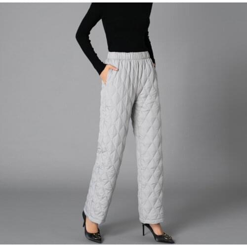 Winter Down Cotton Pants Women High Waist Windproof Wide Leg Pants Female Casual Loose Trousers Elastic Waist Warm Cotton Pants