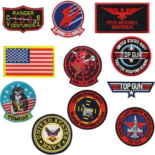 1set Military Patches 3D Embroidery TOP GUN Aviation Pilot Tactical Badges Armband Clothing Backpack Decor Applique